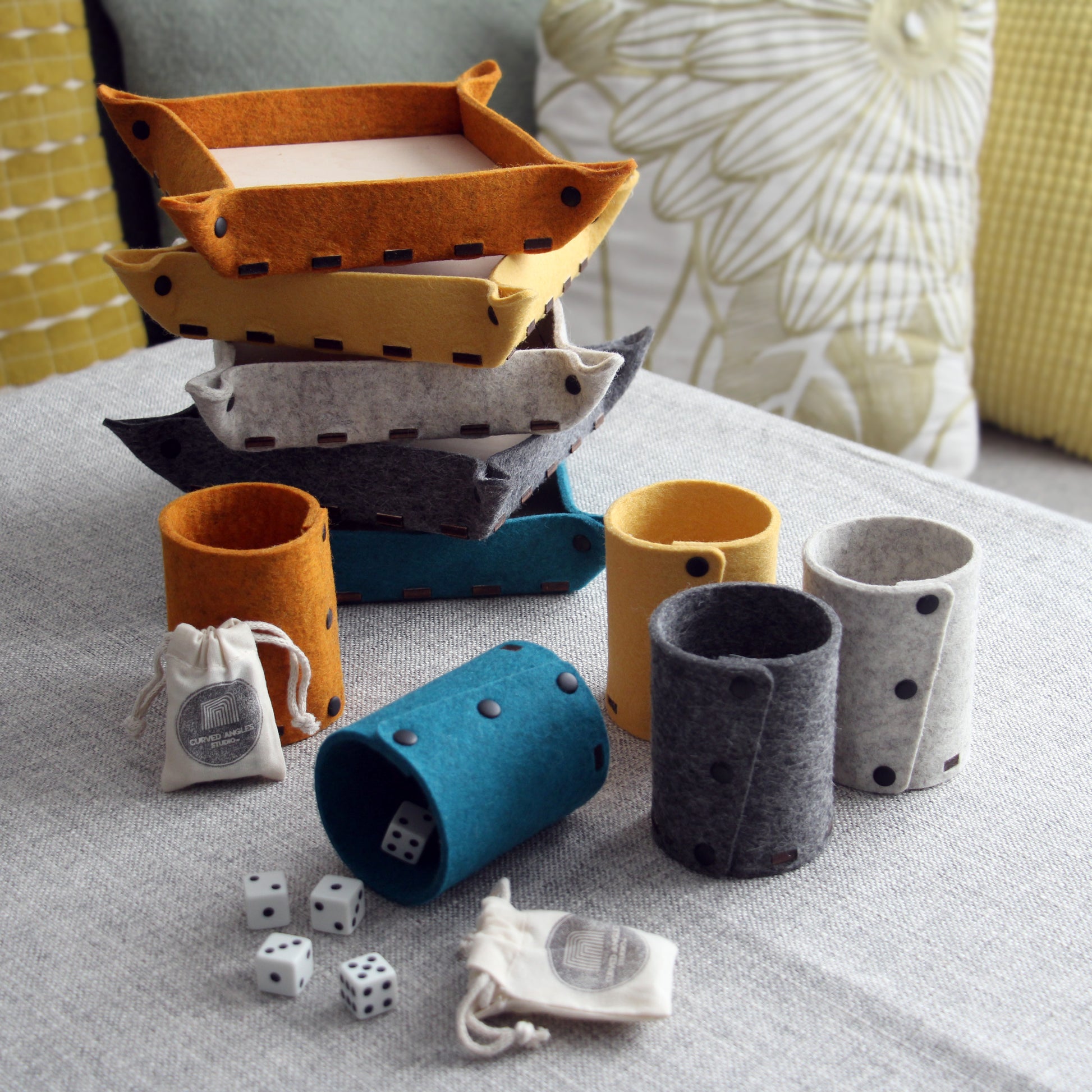 Handmade Felt Dice Tray & Shaker Cup Set – Perfect for Tabletop Games - Curved Angles Studio