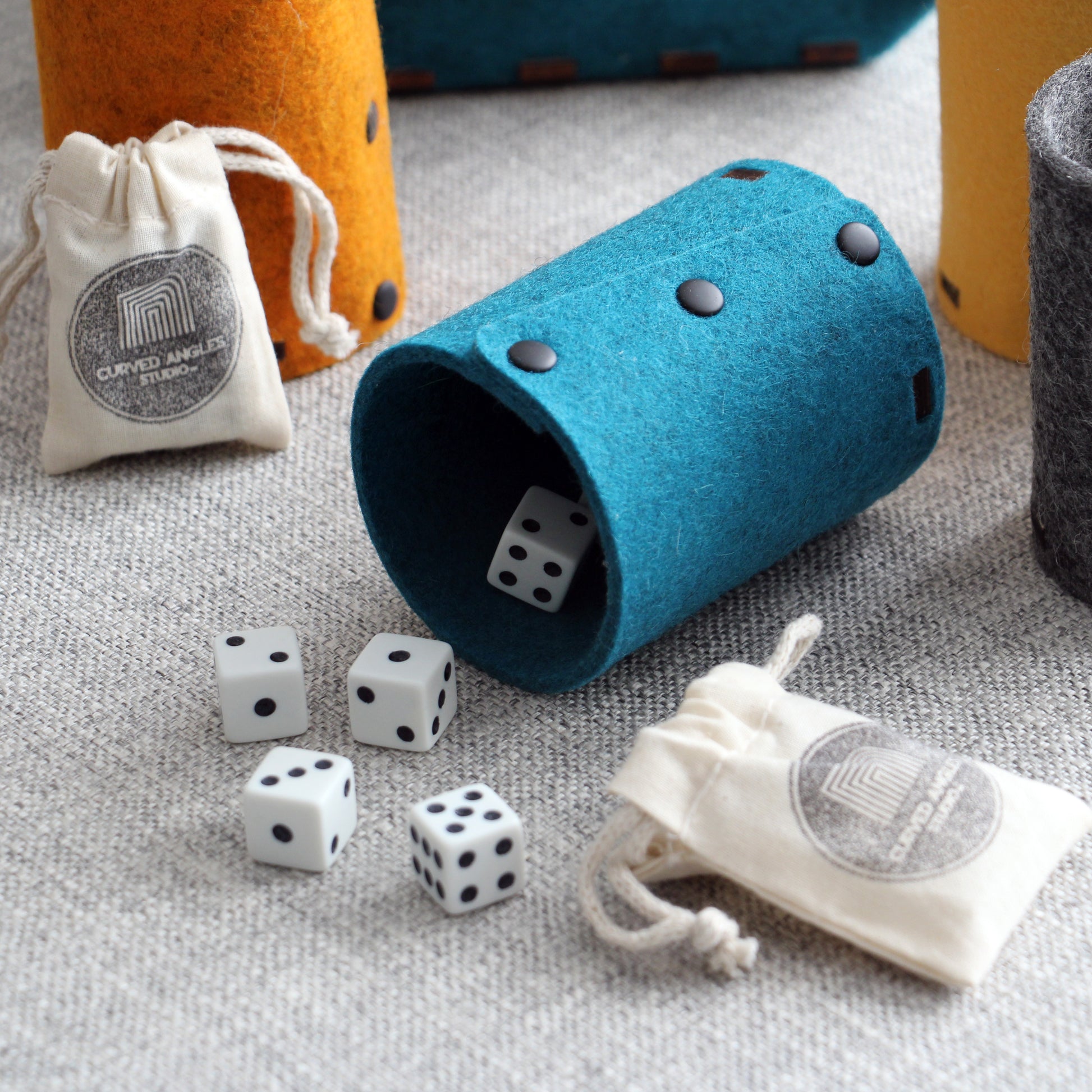 Handmade Felt Dice Tray & Shaker Cup Set – Perfect for Tabletop Games - Curved Angles Studio