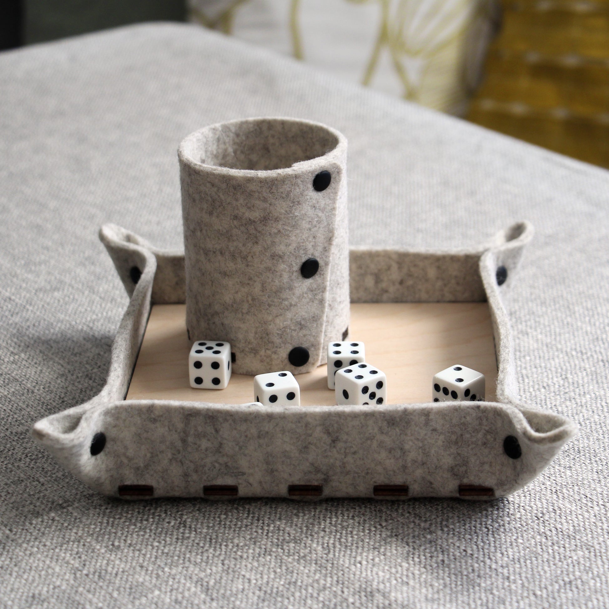 Handmade Felt Dice Tray & Shaker Cup Set – Perfect for Tabletop Games - Curved Angles Studio