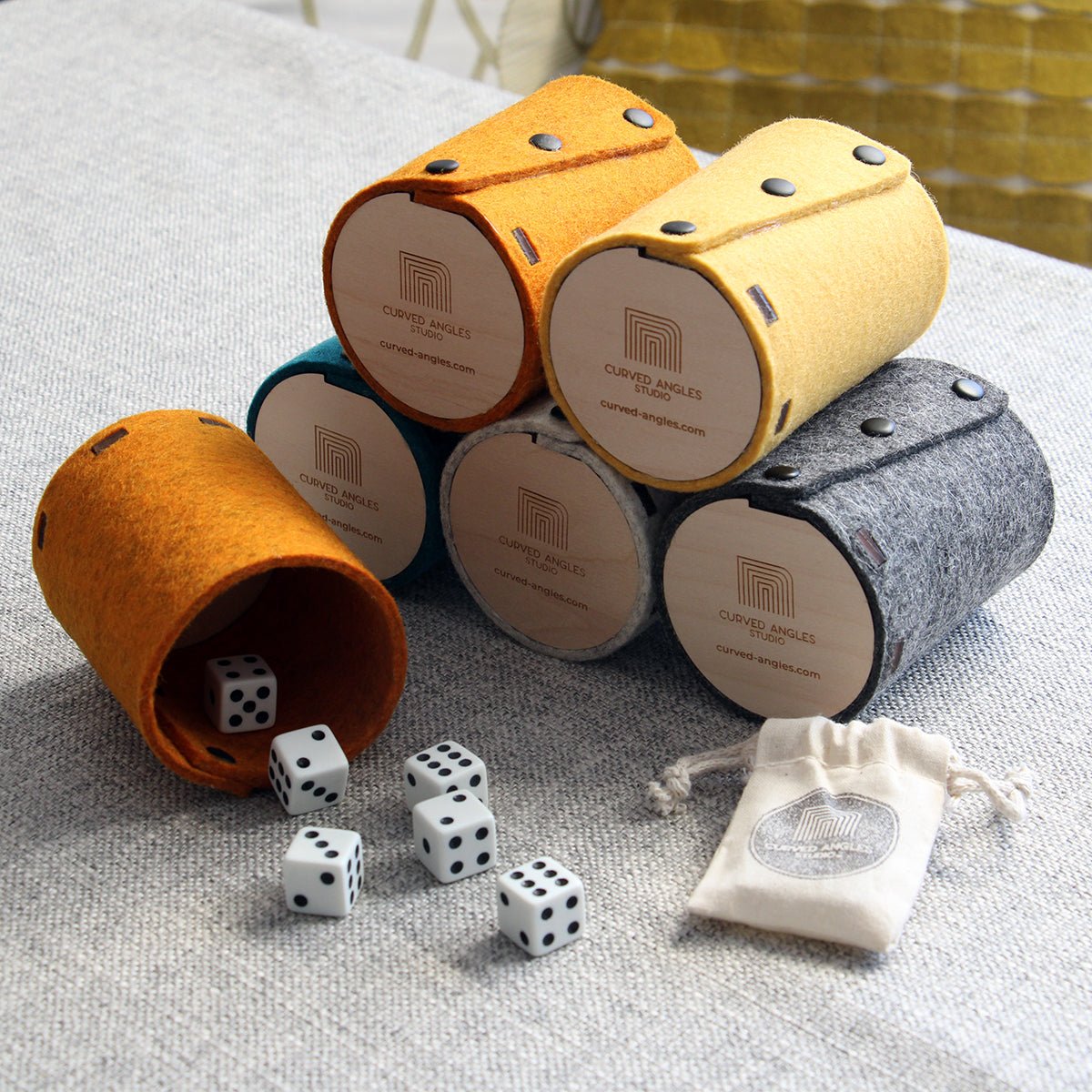 Handmade Felt Dice Tray & Shaker Cup Set – Perfect for Tabletop Games - Curved Angles Studio