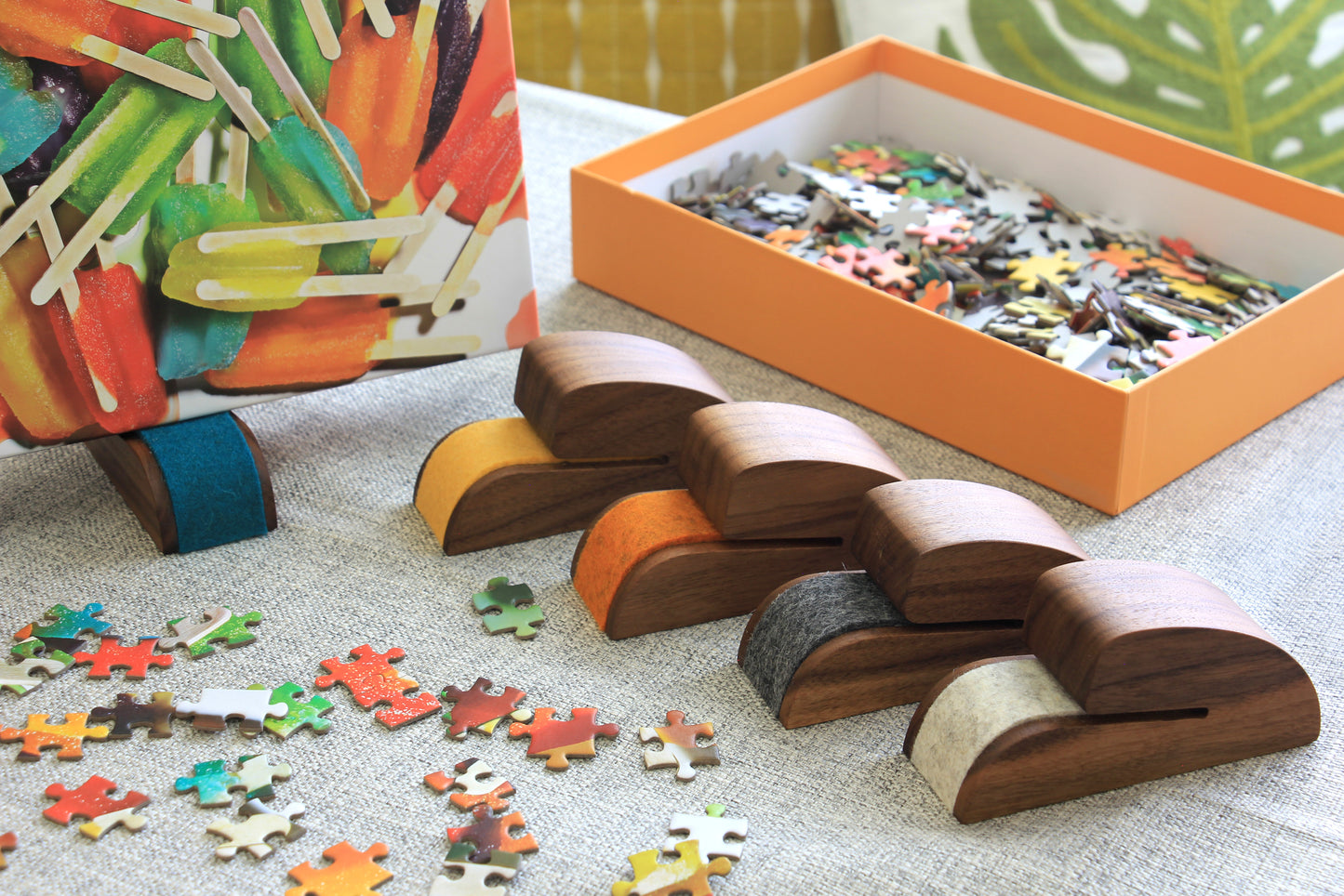 Personalized Wooden Puzzle Box Lid Stand – Premium Walnut Design - Curved Angles Studio