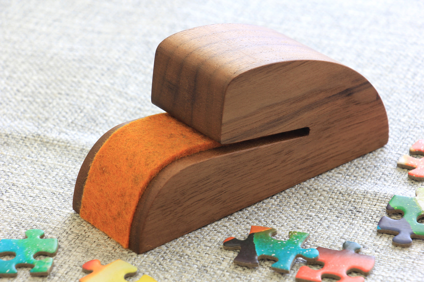 Personalized Wooden Puzzle Box Lid Stand – Premium Walnut Design - Curved Angles Studio