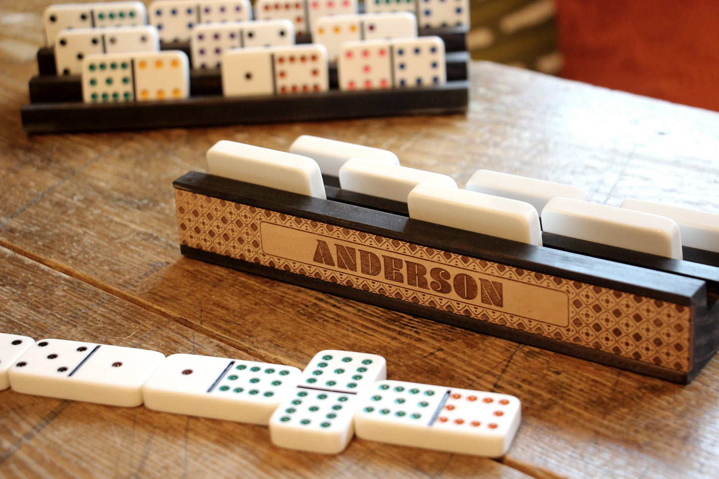Personalized Wooden Domino & Rummikub Tile Holders – Set of 2 - Curved Angles Studio