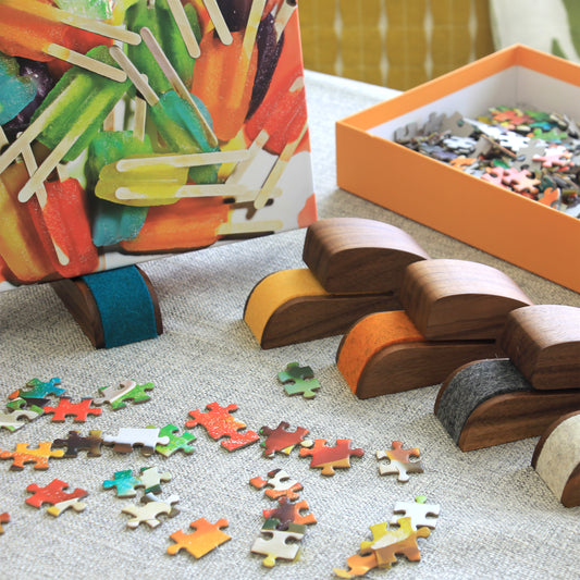 Personalized Wooden Puzzle Box Lid Stand – Premium Walnut Design - Curved Angles Studio