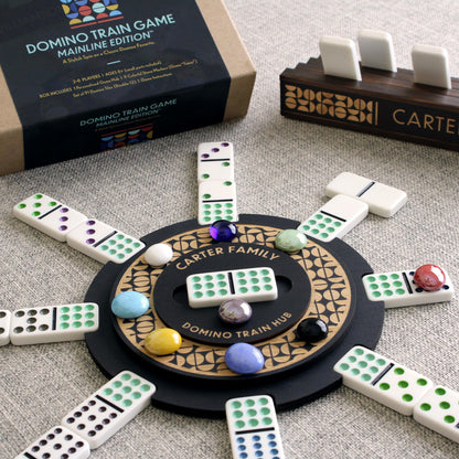 Mainline™ Mexican Train Game – Personalized Hub + Dominoes Only - Curved Angles Studio