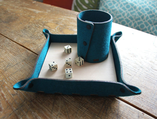 Felt Dice Cup and Tray Set Yahtzee