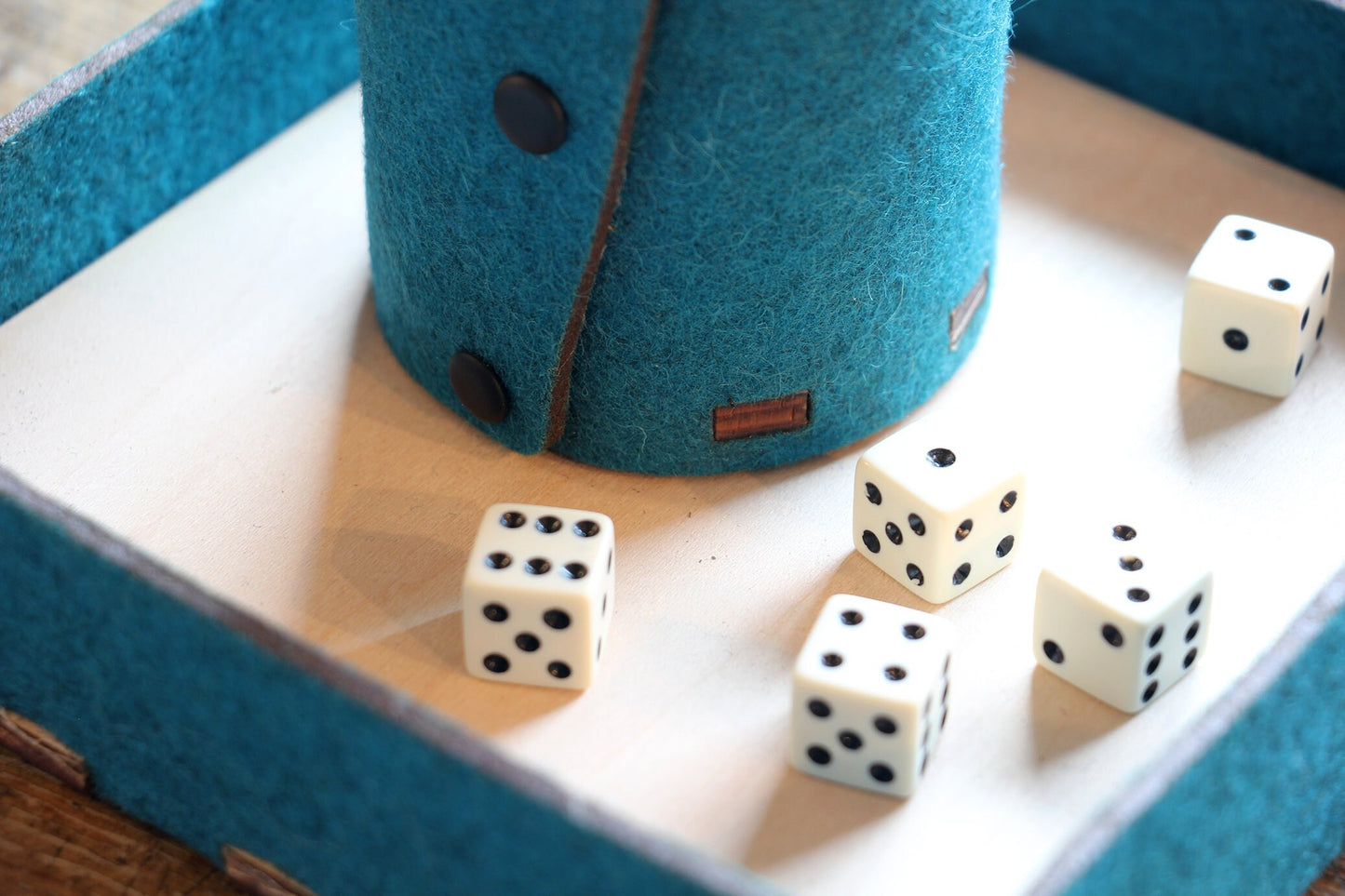 Felt Dice Cup and Tray Set Yahtzee