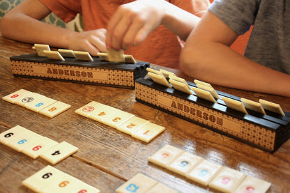Personalized Wooden Domino & Rummikub Tile Holders – Set of 2 - Curved Angles Studio