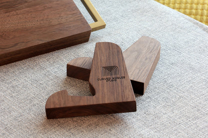 Personalized Walnut Charcuterie Board with Display Stands - Curved Angles Studio