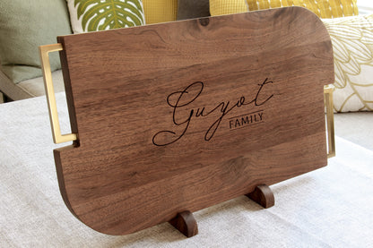Personalized Walnut Charcuterie Board with Display Stands - Curved Angles Studio