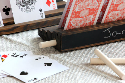 Wooden Playing Card Holders with Chalkboard Panel – Set of 2 - Curved Angles Studio