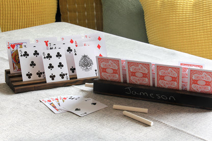 Wooden Playing Card Holders with Chalkboard Panel – Set of 2 - Curved Angles Studio