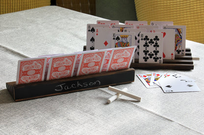 Wooden Playing Card Holders with Chalkboard Panel – Set of 2 - Curved Angles Studio