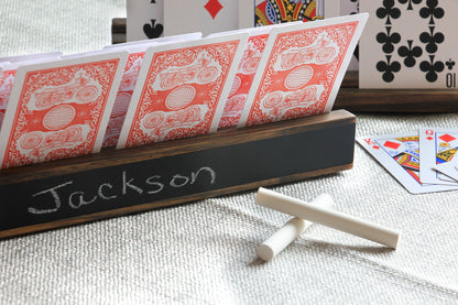Wooden Playing Card Holders with Chalkboard Panel – Set of 2 - Curved Angles Studio
