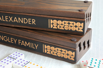 Personalized Wooden Domino, Mexican Train Rummikub Tile Holders - Curved Angles Studio