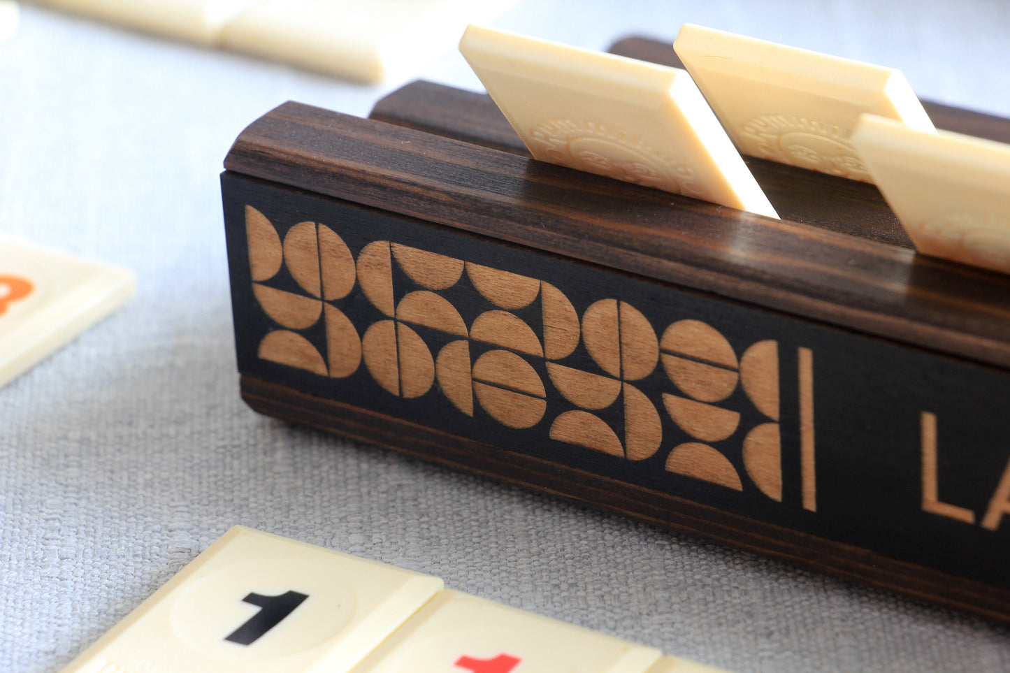 Personalized Mid Century Modern Domino/Rummikub Tile Holders - Set of 2