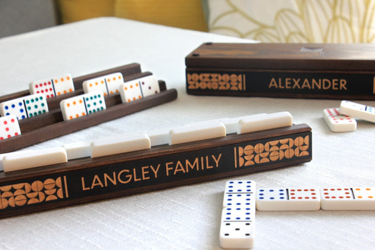 Personalized Mid Century Modern Domino/Rummikub Tile Holders - Set of 2