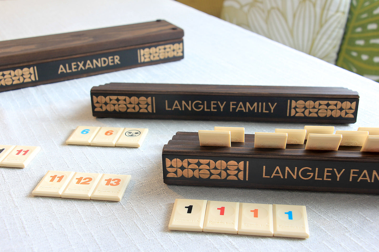 Personalized Mid Century Modern Domino/Rummikub Tile Holders - Set of 2