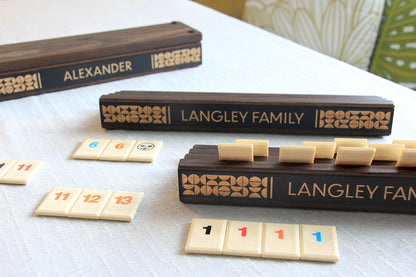 Personalized Wooden Domino, Mexican Train Rummikub Tile Holders - Curved Angles Studio
